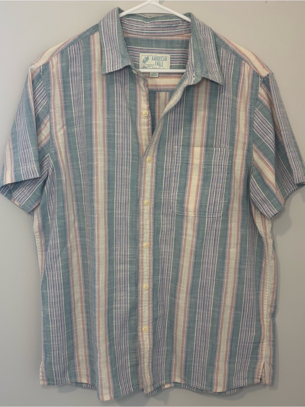 American Eagle Outfitters Men’s Short-Sleeve Button-Up Shirt - Blue Stripe